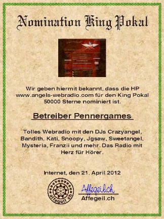King Award Nominationsurkunde Angels-Webradio