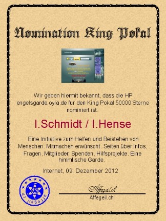 King Award Nominationsurkunde Engelsgarde