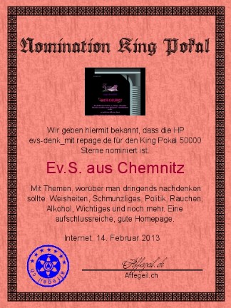 King Award Nominationsurkunde Evs denk mit