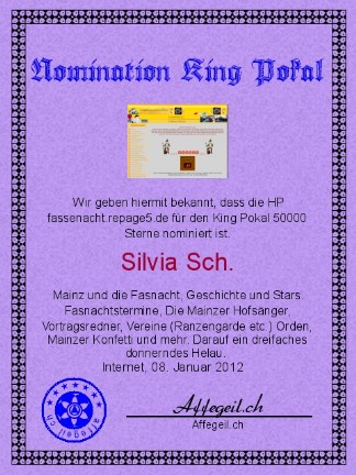 King Award Nominationsurkunde Fassenacht