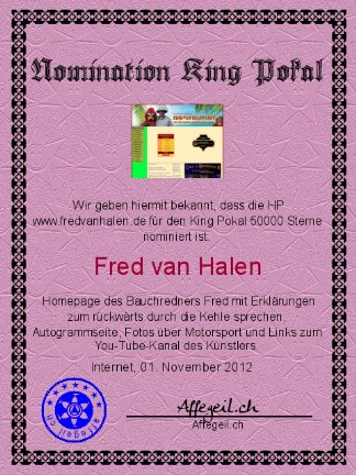 King Award Nominationsurkunde Fred van Halen