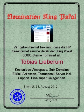 King Award Nominationsurkunde Free Internet Serrvice