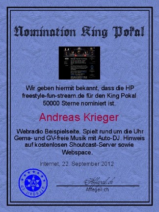 King Award Nominationsurkunde Freestyle fun stream