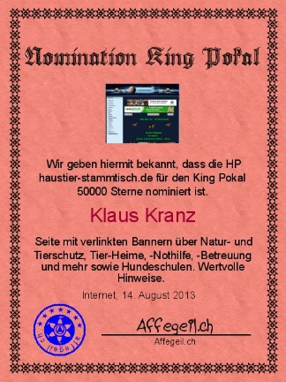 King Award Nominationsurkunde Haustier Stammtisch