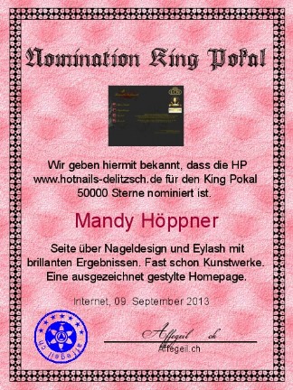 King Award Nominationsurkunde Hotnails Delitzsch