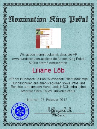 King Award Nominationsurkunde Hundeschulen-Auslese