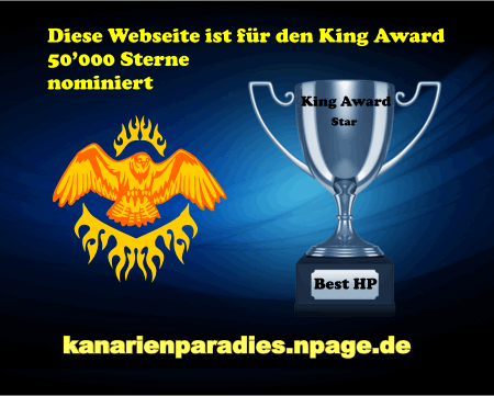 King Award Nominationsschild Kanarienparadies