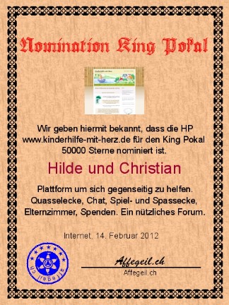 King Award Nominationsurkunde Kinderhilfe-mit-Herz