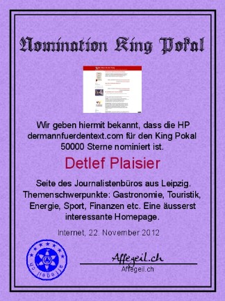 King Award Nominationsurkunde Der Mann für den Text