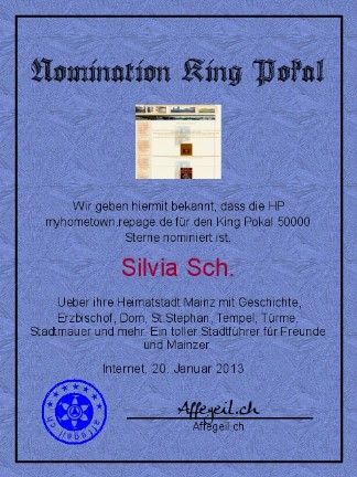 King Award Nominationsurkunde My Hometown