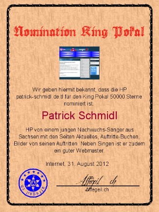 King Award Nominationsurkunde Patrick Schmidl