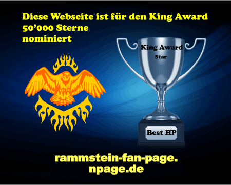 King Award Nominationsschild Rammstein-Fan-Page
