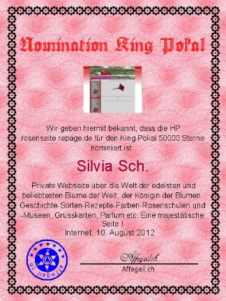 King Award Nominationsurkunde Rosenseite