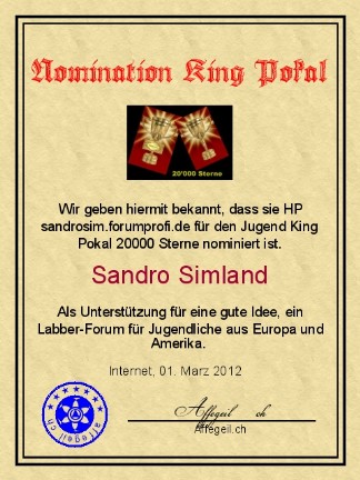 King Award Nominationsurkunde Sandrosim-Forumprofi