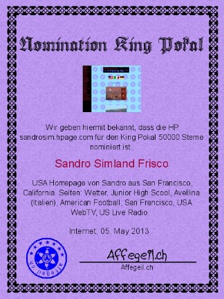 King Award Nominationsurkunde Sandrosim