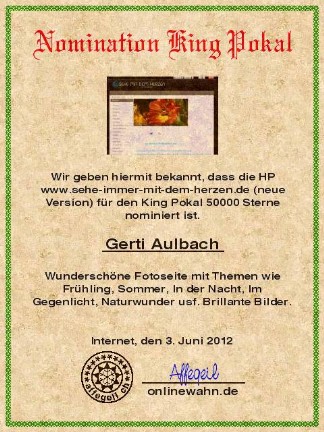 King Award Nominationsurkunde Sehe immer mit dem Herzen (neue Version)