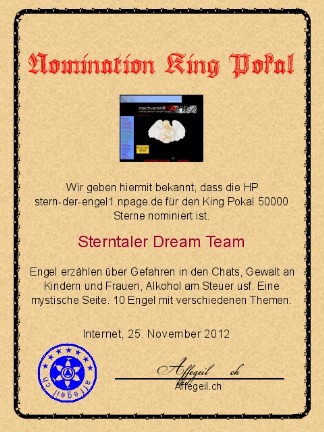 King Award Nominationsurkunde Stern der Engel
