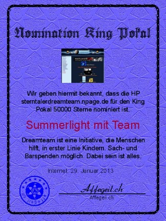 King Award Nominationsurkunde Sterntaler Dreamteam