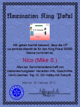 King Award Nominationsurkunde Ue-Zentrale