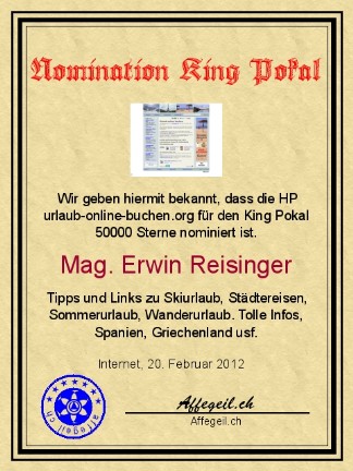 King Award Nominationsurkunde Urlaub-online-buchen