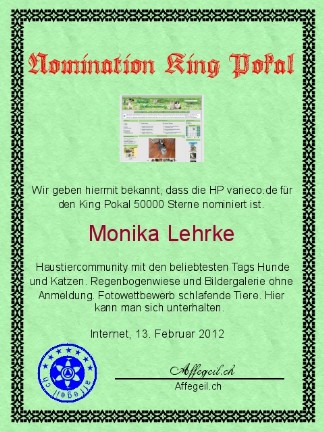 King Award Nominationsurkunde Varieco